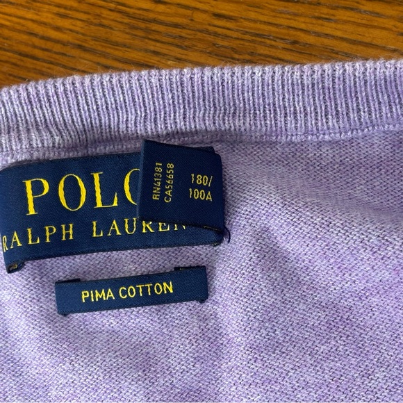 Polo Ralph Lauren Men's Large Purple V-Neck Sweater 100% Pima Cotton - Picture 5 of 10
